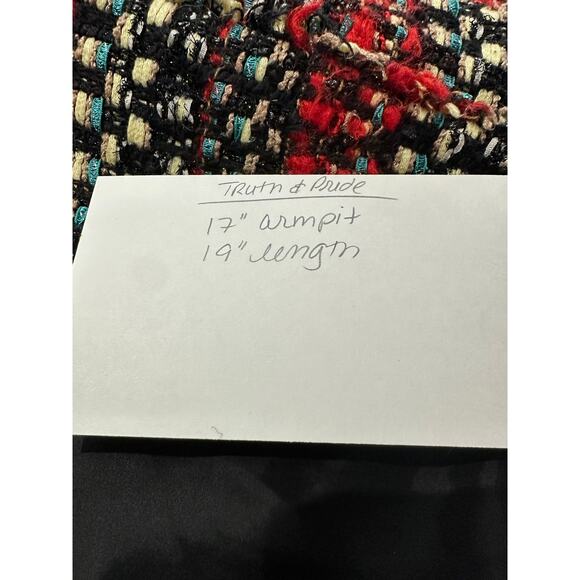 Truth and Pride Tweed Red Black Blazer Womens Sz Small Silver Metallic Textured - Picture 11 of 11